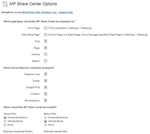 MP Share Center 2.0 Admin Options Screenshot